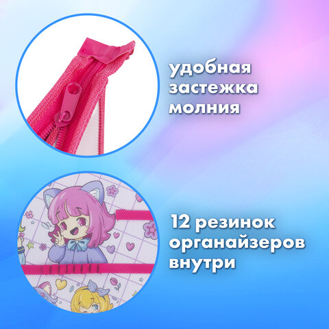 Папка для труда BRAUBERG А4, 2 отделения, пластик, молния сверху, органайзер, "Anime party", 272214 - фото 8
