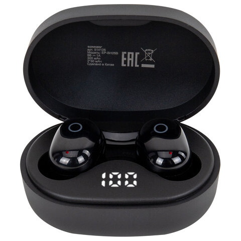 Наушники беспроводные TWS внутриканальные с микрофоном, SONNEN EP-BH25B, Bluetooth 5.3, черные, 514125 - фото 3