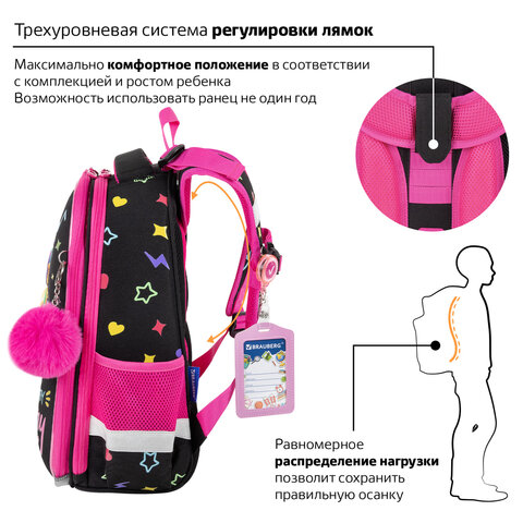 Ранец BRAUBERG PREMIUM, 2 отделения, с брелоком, "Headphones", велюровая нашивка, 38х29х16 см, 273100 - фото 14