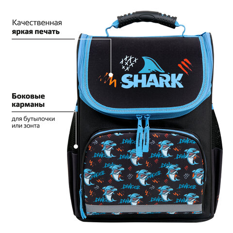 Ранец ПИФАГОР BASIC, 1 отделение, 3 кармана, эргономичная спинка, "Angry shark", 35х28х18 см, 272044 - фото 13