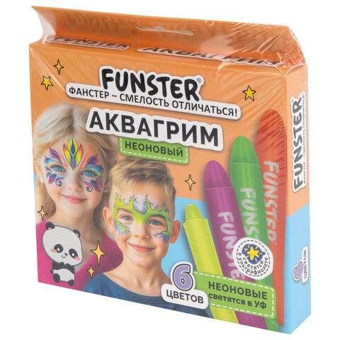 Аквагрим для лица и тела, 6 НЕОНОВЫХ цветов, FUNSTER (ФАНСТЕР), легко смываются, 192573 - фото 7