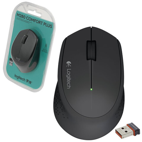 Мышь беспроводная LOGITECH M280, 2 кнопки + 1 колесо-кнопка, оптическая, черная - фото 1