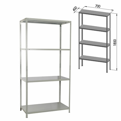 Стеллаж металлический BRABIX "MS-185/40/70-4", 1850х700х400 мм, 4 полки, 291103, S241BR354402 - фото 3