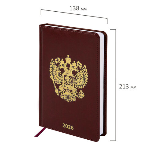 Ежедневник датированный 2026 А5 138х213 мм, BRAUBERG "State", под кожу, коричневый, 117417 - фото 2