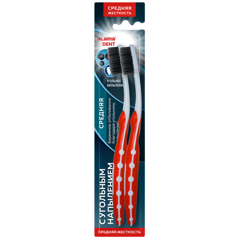 Зубная щетка средней жесткости, щетинки с угольным напылением, КОМПЛЕКТ 2 шт., LAIMA DENT, 609319 - фото 1