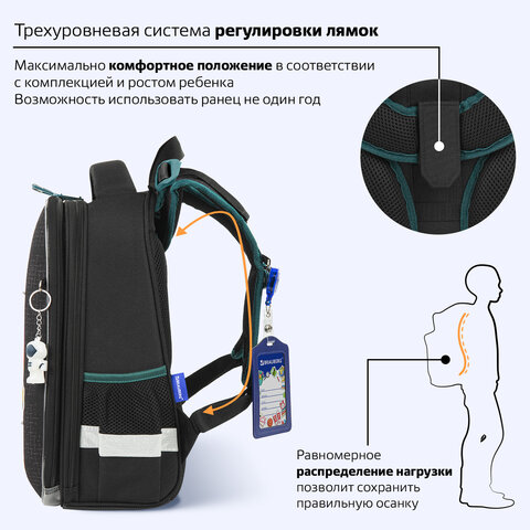 Ранец BRAUBERG PREMIUM, 2 отделения, с брелоком, "К звездам!", ЛАМПОЧКИ, 38х29х16 см, 270599 - фото 15