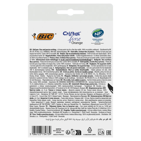 Ручки шариковые BIC "Orange Fine", НАБОР 8 шт., СИНИЕ, линия письма 0,32 мм, пакет, 919228 - фото 6