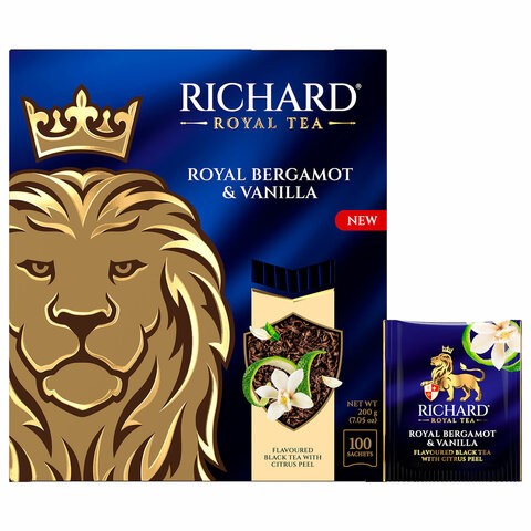 Чай RICHARD "Royal bergamot & vanilla" черный, 100 пакетиков в конвертах по 2 г, 102736 - фото 2