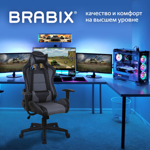 Кресло компьютерное BRABIX "GT Racer GM-100", две подушки, экокожа, черное/серое, 531926 - фото 16