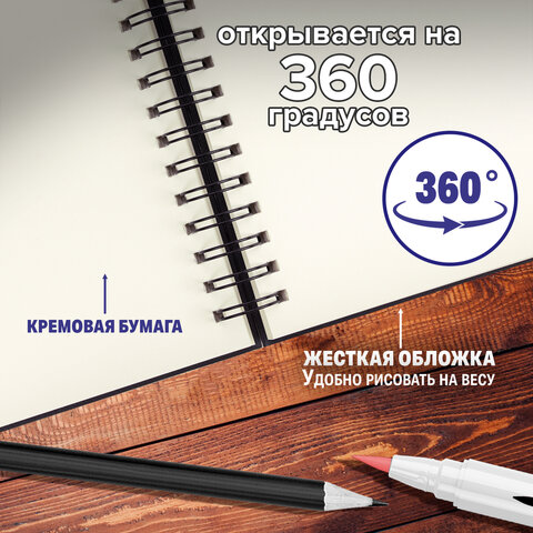 Скетчбук, слоновая кость 100 г/м2, 148х210 мм, 80 л., гребень, твердая обложка, BRAUBERG ART PREMIERE, 115109  - фото 14