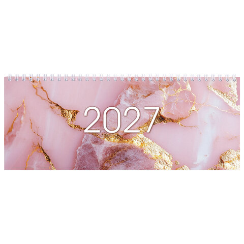 Планинг датированный 2027 285х112 мм, STAFF, гребень, картонная обложка, 64 листа, "Мрамор", 118705 - фото 2