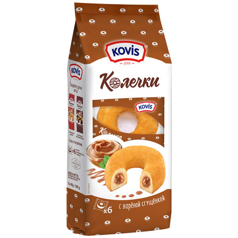 Пирожное бисквитное KOVIS "Колечки с кремом вареная сгущенка", 240 г, пакет, 7415 - фото 1