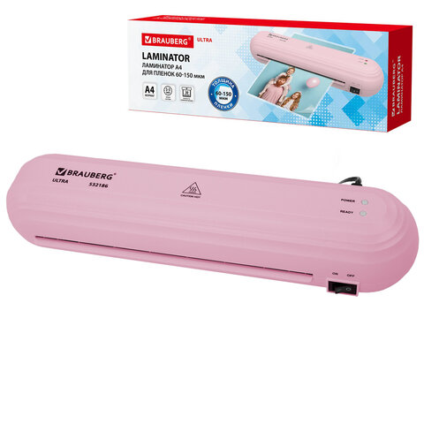 Ламинатор BRAUBERG ULTRA PM235P, РОЗОВЫЙ, формат A4, толщина пленки 60-150 мкм, скорость 30 см/мин, 532186 - фото 1