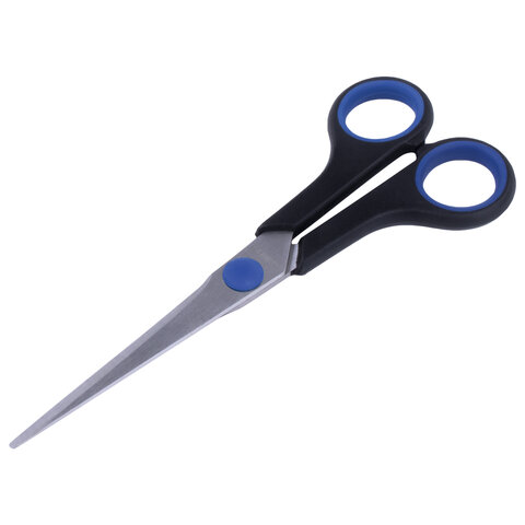 Ножницы BRAUBERG "Soft Grip", 165 мм, черно-синие, резиновые вставки, 3-х сторонняя заточка, 230761 - фото 3