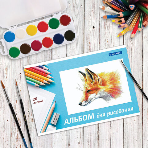 Альбом для рисования, А4, 20 л., скоба, обложка картон, BRAUBERG, 200х283 мм, "Я рисую мир" (2 вида), 104872 - фото 6