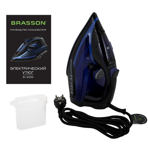 Утюг паровой BRASSON (БРАССОН) SI-2530, 3000 Вт, керамика, автоотключение, антикапля, ШНУР 2,8 м, самоочистка, черный/синий, 458311 - фото 10