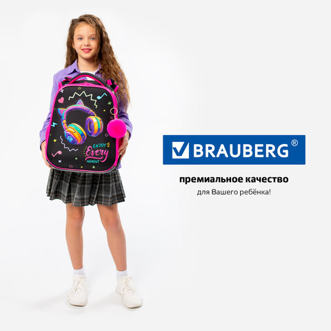Ранец BRAUBERG PREMIUM, 2 отделения, с брелоком, "Headphones", велюровая нашивка, 38х29х16 см, 273100 - фото 22