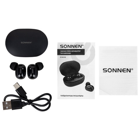 Наушники беспроводные TWS внутриканальные с микрофоном, SONNEN EP-BH25B, Bluetooth 5.3, черные, 514125 - фото 15