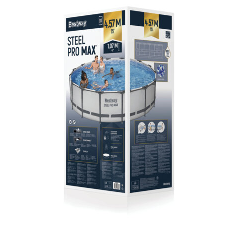 Каркасный бассейн, фильтр-насос 3028 л/ч, лестница, тент "Steel Pro Max" 457х107 см, 14970 л, усиленный каркас, BESTWAY, 56488 - фото 1
