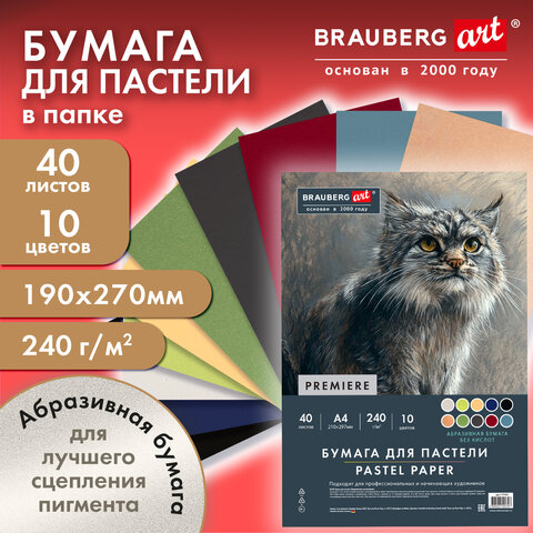 Бумага для пастели АБРАЗИВНАЯ А4 в коробке, 40 листов, 10 цветов, 240 г/м2, BRAUBERG ART, 117767 - фото 8