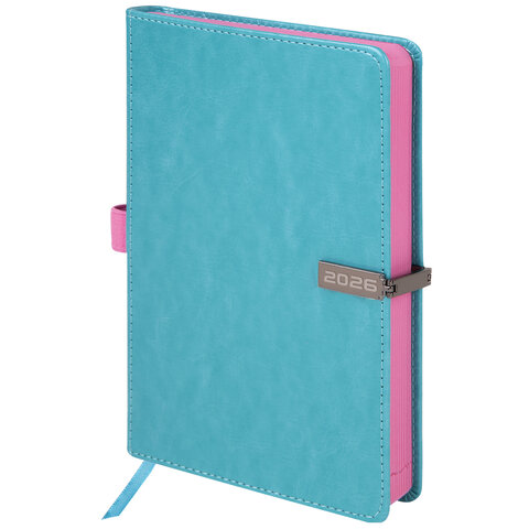 Ежедневник датированный 2026 А5 138x213 мм, BRAUBERG "Inspiration", под кожу, цветной срез, бирюза, 117476 - фото 1