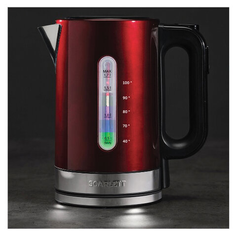 Чайник SCARLETT SC-EK21S78, 1,7 л, 2200 Вт, закрытый нагревательный элемент, ТЕРМОРЕГУЛЯТОР, сталь, бордовый - фото 5