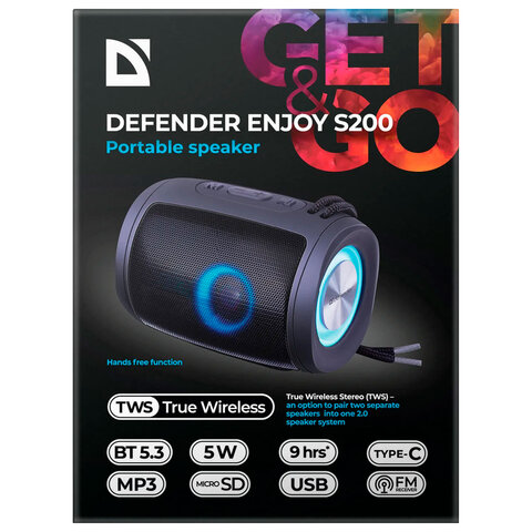 Колонка портативная DEFENDER Enjoy S200, 2.0, 5 Вт, Bluetooth, FM-тюнер, USB, microSD, 1200 мАч, 65200 - фото 4