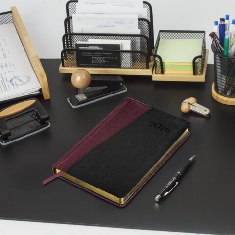 Ежедневник датированный 2026, А5, 138x213 мм, BRAUBERG "Cayman", под кожу, бордовый/черный, 117046 - фото 13