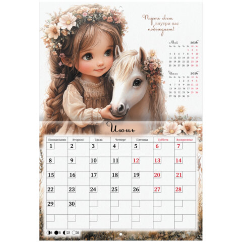 Календарь-планер настенный перекидной на 2026 г., BRAUBERG, 12 листов, 29,5х21,3 см, "Sweet pony", 116948 - фото 9