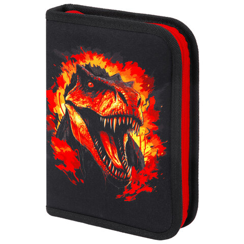 Пенал BRAUBERG с наполнением, 1 отделение, 1 откидная планка, 24 предмета, 21х14 см, "Fire dino", 273535 - фото 1