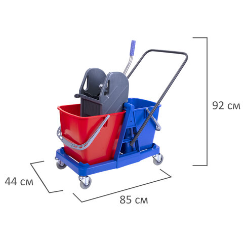 Тележка уборочная BRABIX, 2 съемных ведра 23 л, механический отжим, пластиковый каркас, 606659 - фото 2