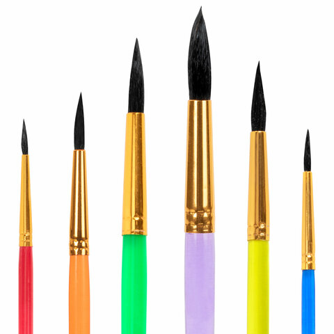 Кисти БЕЛКА набор 6 шт. (круглые № 1, 2, 3, 4, 5, 6), блистер, ЮНЛАНДИЯ, 201082 - фото 3