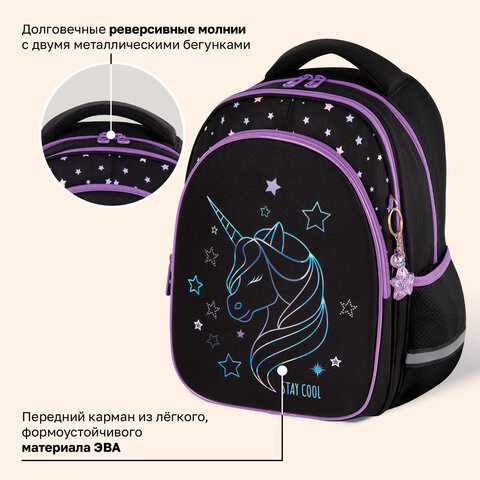 Рюкзак BRAUBERG OPTIMA, 2 отделения, с брелоком, "Сияющий единорог", 36х27х18 см, 273157 - фото 14