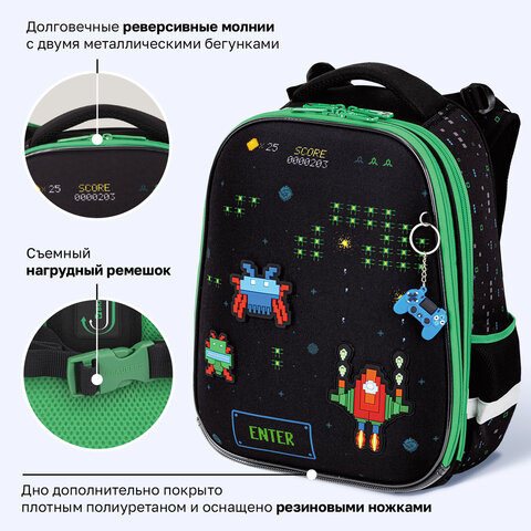 Ранец BRAUBERG PREMIUM, 2 отделения, с брелоком, "Атака", патчи на липучках, 38х29х16 см, 273104 - фото 16