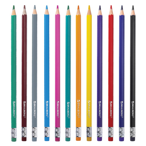 Карандаши цветные стираемые с ластиком BRAUBERG, 12 цветов, шестигранные, 182070 - фото 4