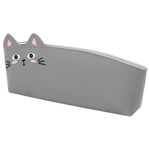 Пенал ЮНЛАНДИЯ ЮНИОР, 1 отделение, искусственная кожа, "Gray kitty", 20х9х7 см, 273819 - фото 1