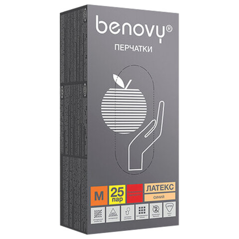 Перчатки латексные смотровые 25 пар (50 шт.), прочные, размер M (средний), BENOVY High Risk, ЧЗ - фото 4