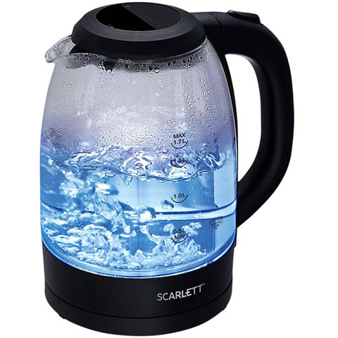 Чайник SCARLETT SC-EK27G11, 1,7 л, 2200 Вт, закрытый нагревательный элемент, стекло, черный - фото 3