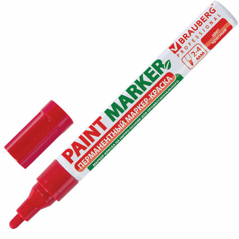 Маркер-краска лаковый (paint marker) 4 мм, КРАСНЫЙ, БЕЗ КСИЛОЛА (без запаха), алюминий, BRAUBERG PROFESSIONAL, 150874 - фото 1