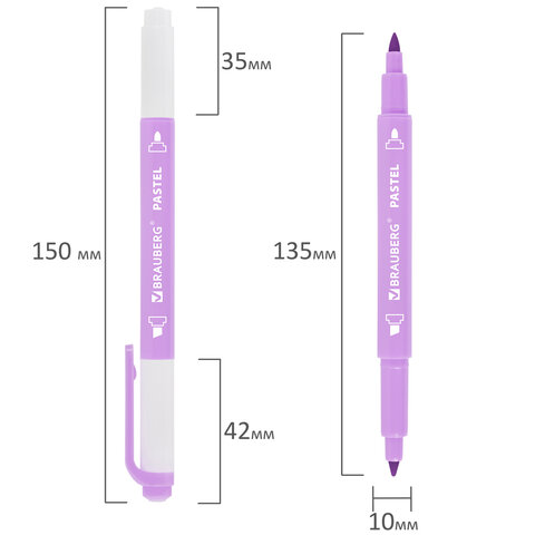 Набор текстовыделителей двусторонних 6 ПАСТЕЛЬНЫХ ЦВЕТОВ, BRAUBERG "TWIN PASTEL", линия 1-5 мм, 152518 - фото 5