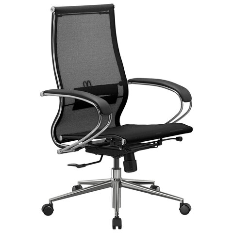 Кресло офисное МЕТТА "К-9" хром, прочная сетка, сиденье и спинка регулируемые, черное - фото 4