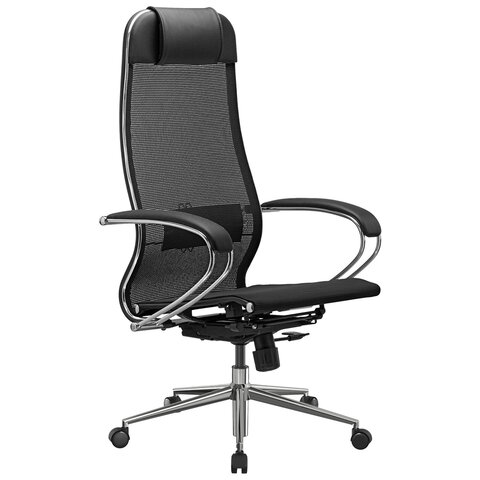 Кресло офисное МЕТТА "К-12", хром, ткань-сетка, сиденье и спинка регулируемые, черное - фото 11