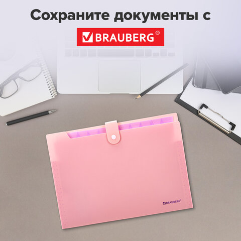 Папка-органайзер на кнопке 12 отделений, BRAUBERG "Extra", А4, персиковая с лавандовым, 271931 - фото 14