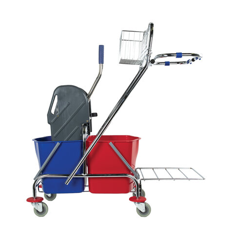 Тележка уборочная BRABIX, 2-съемных ведра по 15 л, отжим, корзина, держатель для мусорного мешка с поддерживающей платформой, 601500 - фото 4