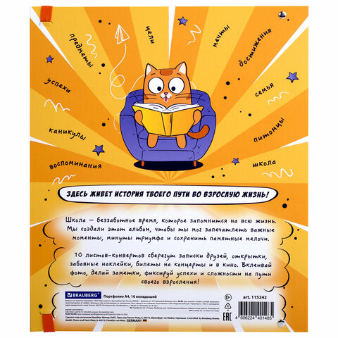 Папка-портфолио школьника, А4, ШКОЛЬНЫЙ АЛЬБОМ, 10 вкладышей, магнитный клапан 7БЦ, BRAUBERG, 115242 - фото 18