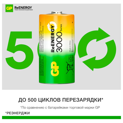 Батарейки аккумуляторные GP ReEnergy Ni-Mh КОМПЛЕКТ 2 шт., С (HR14), 3000 mAh, 300CHCRGY-2CRCB2 - фото 7