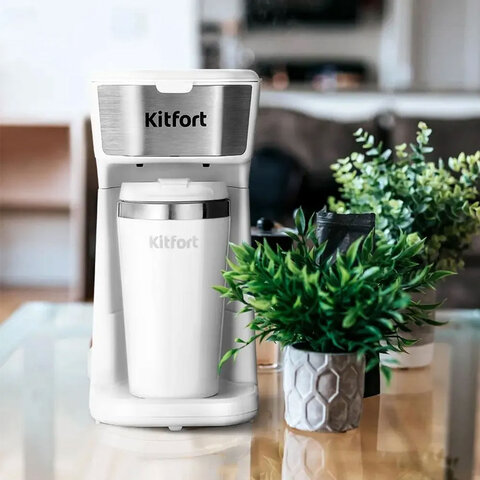 Кофеварка капельная KITFORT КТ-7411, 450 Вт, объем 0,4 л, термокружка в ПОДАРОК, белая - фото 5