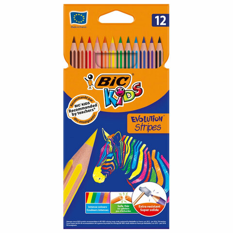 Карандаши цветные BIC "Evolution Stripes", 12 цветов, шестигранные, грифель 9505221 - фото 1