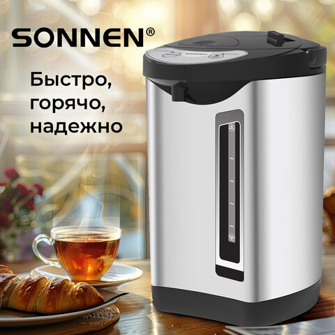 Термопот SONNEN TP-60, 6 л, 900 Вт, 1 температурный режим, 3 режима подачи воды, сталь, черный/серебро, 456713 - фото 19