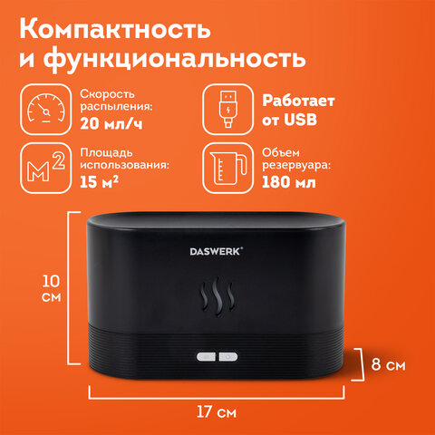 Увлажнитель воздуха "Камин", эффект пламени, 180 мл, Аромамасло в ПОДАРОК, черный, DASWERK, 456845 - фото 20